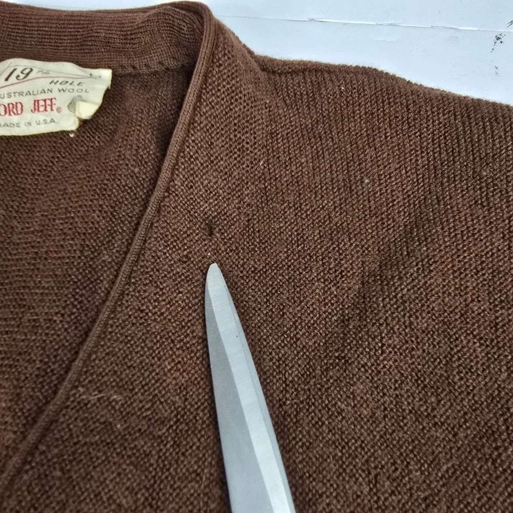 Vintage Lord Jeff The‎ 19th Hole Australian Wool Mens Brown Cardigan Sweater L